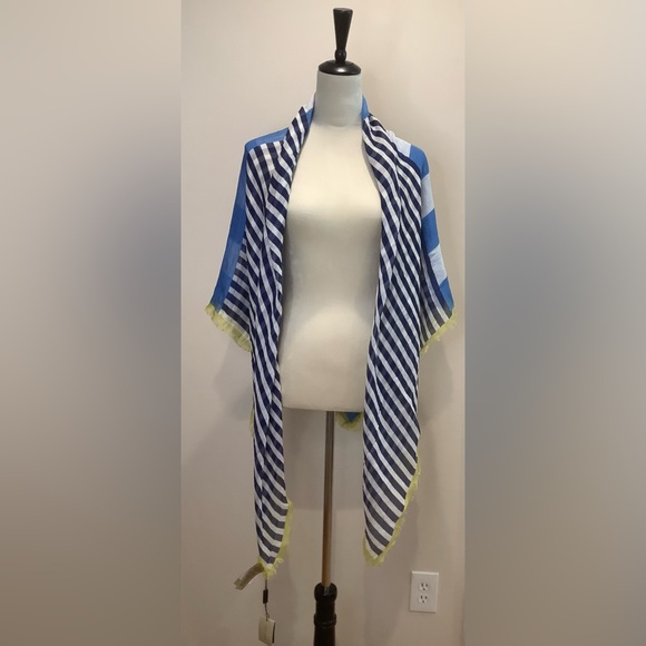 NWT Burberry Brit Cerulean Blue Stripe Scarf 130x130cm - Picture 3 of 6